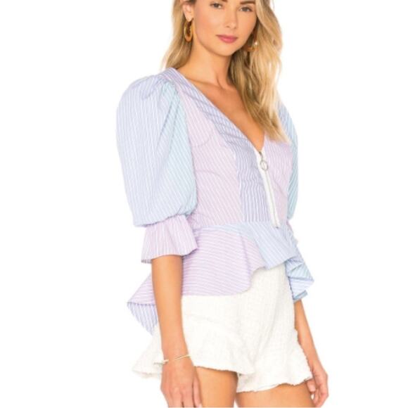 Petersyn x Revolve Mimi Cocktail Striped Zipper Front Top Blouse Medium New - Picture 2 of 13